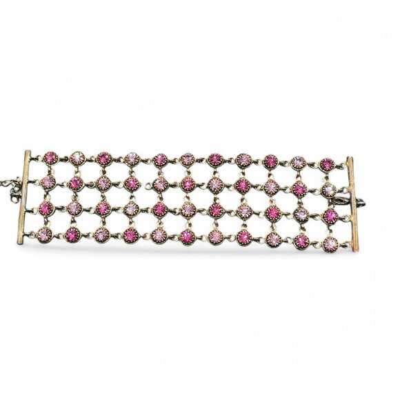 Vintage Pink & Fusia Rhinestone Bracelet Big Chunky Thick Antiqued Gold Tone - Picture 8 of 10